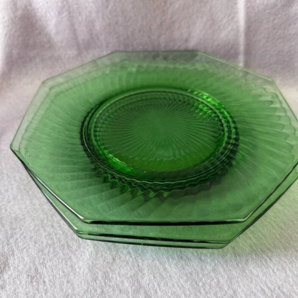 Vintage Green Depression‎ Glass Octagon Plates Set of 3/7.25